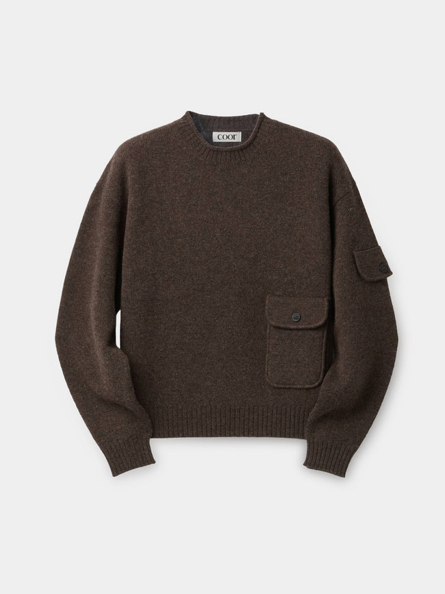 Coor Wool Cropped Pocket Sweater - Brown