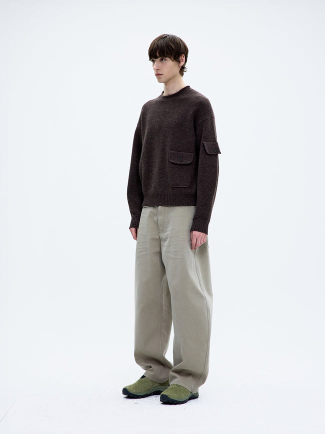 Coor Wool Cropped Pocket Sweater - Brown