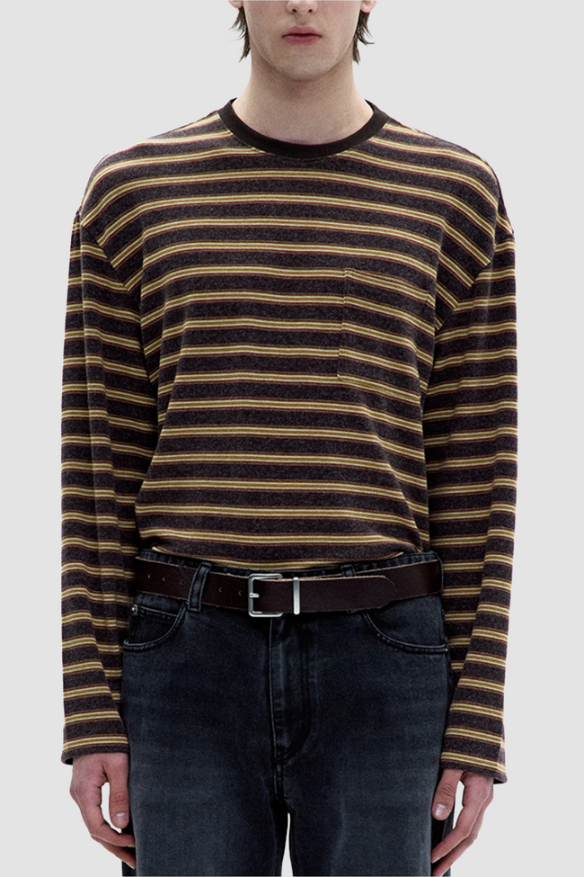 Coor Soft Brushed Multi Pin Striped Tee - Brown