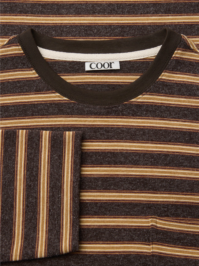 Coor Soft Brushed Multi Pin Striped Tee - Brown