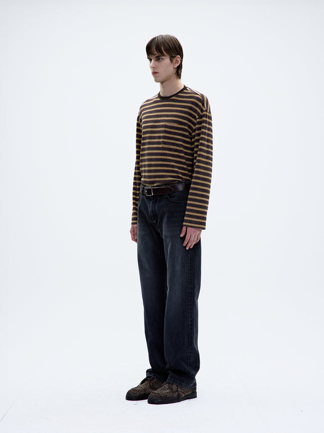 Coor Soft Brushed Multi Pin Striped Tee - Brown