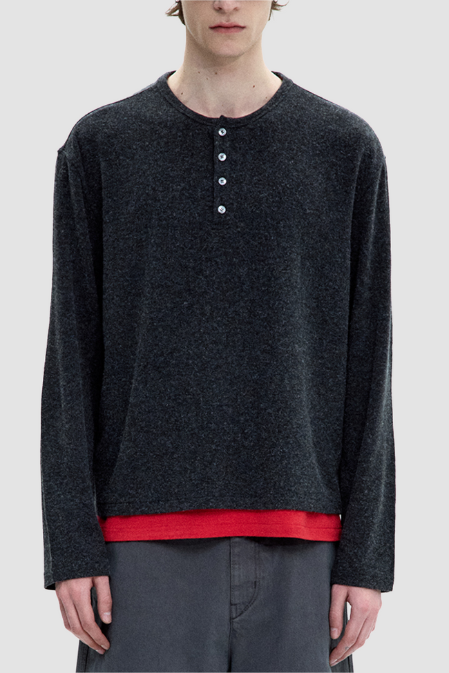 Coor Hairy Henley Layered LS Tee - Charcoal
