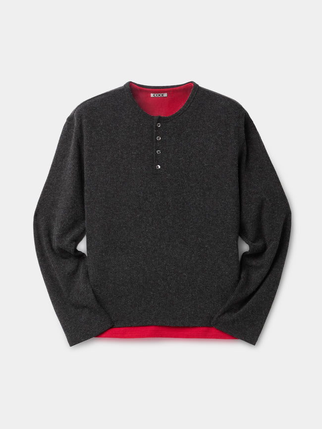 Coor Hairy Henley Layered LS Tee - Charcoal
