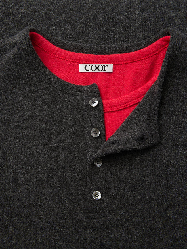 Coor Hairy Henley Layered LS Tee - Charcoal