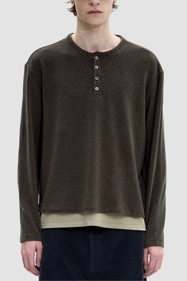 Coor Hairy Henley Layered LS Tee - Green