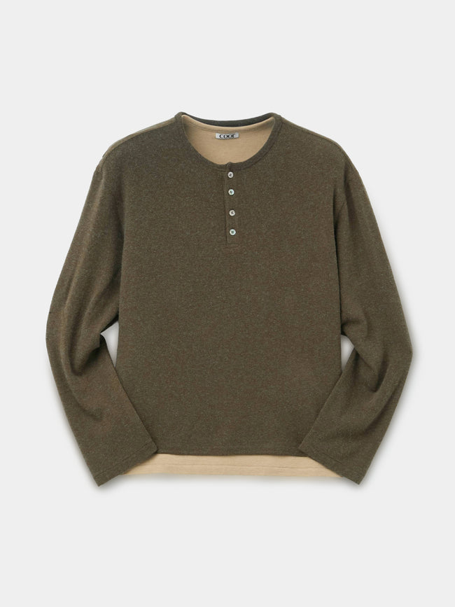 Coor Hairy Henley Layered LS Tee - Green