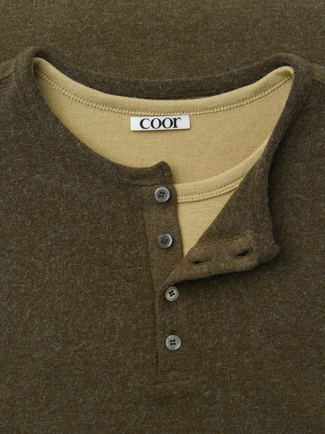 Coor Hairy Henley Layered LS Tee - Green