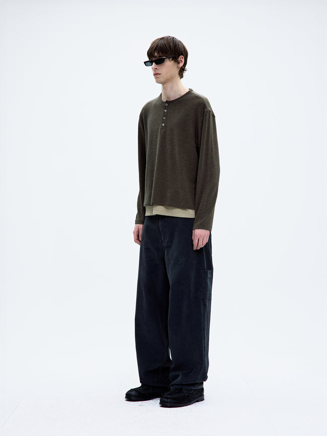 Coor Hairy Henley Layered LS Tee - Green