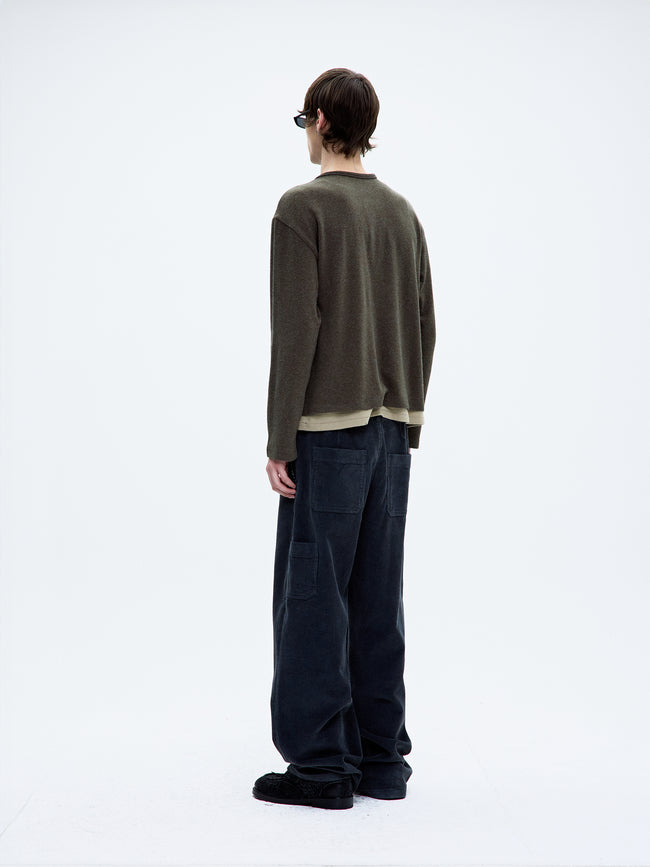 Coor Hairy Henley Layered LS Tee - Green