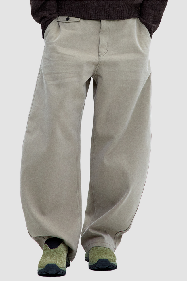 Coor Cinched Back Embossed Washed Curved Pants - Beige