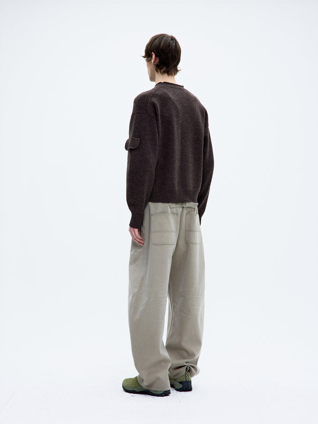 Coor Cinched Back Embossed Washed Curved Pants - Beige