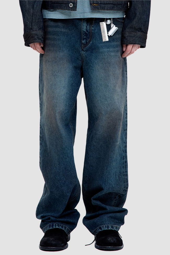 Coor Straight Cut Dirty Wash Jeans - Indigo