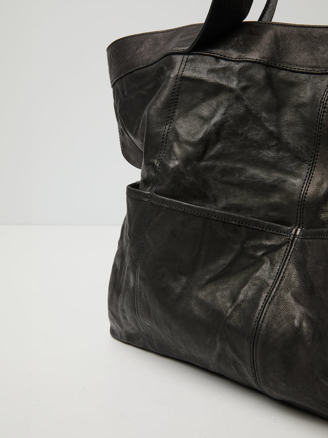 Coor Multi Pocket Crinkle Leather Bag - Black