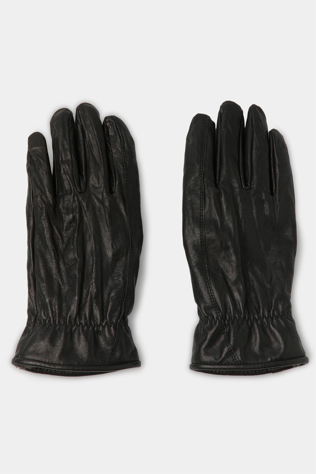 Coor Pleated Leather Gloves - Black