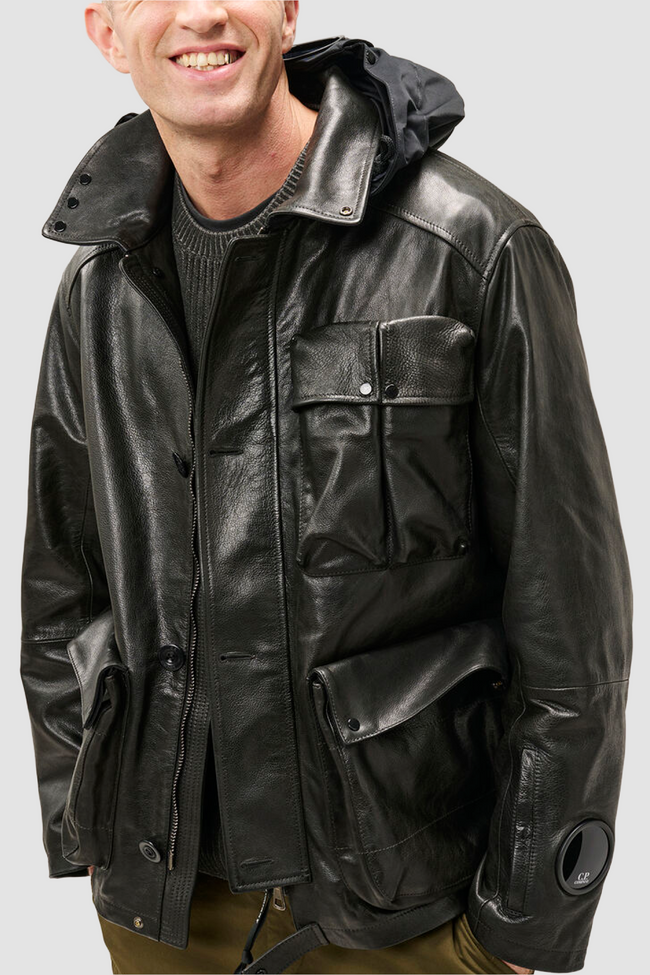 C.P. Company 304A Leather Mixed Lined Mille Jacket - Black