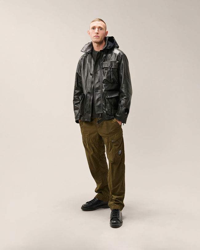 C.P. Company 304A Leather Mixed Lined Mille Jacket - Black