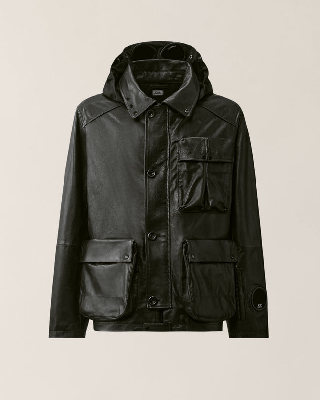 C.P. Company 304A Leather Mixed Lined Mille Jacket - Black