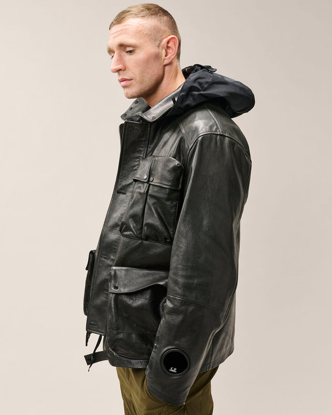 C.P. Company 304A Leather Mixed Lined Mille Jacket - Black
