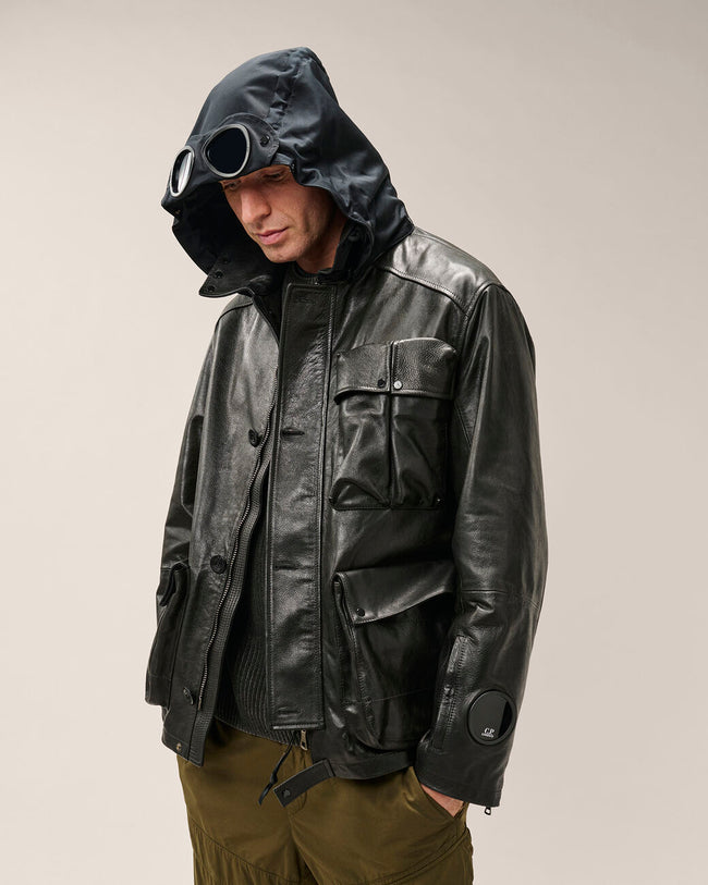 C.P. Company 304A Leather Mixed Lined Mille Jacket - Black