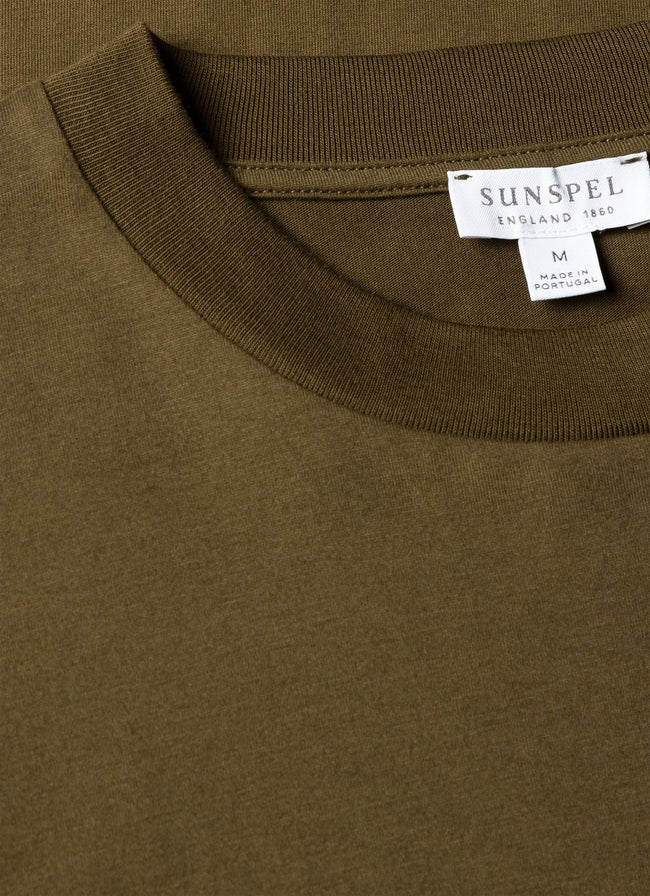 Sunspel Brushed Mock Neck Tee - Green