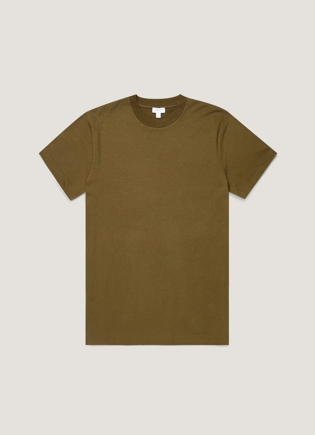 Sunspel Brushed Mock Neck Tee - Green