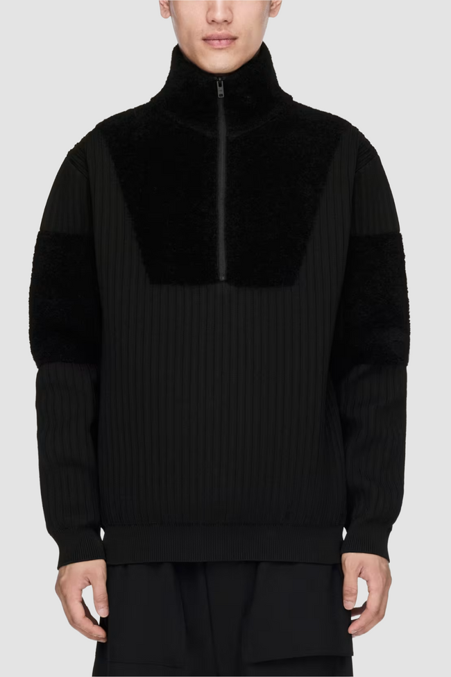 Y-3 Knitted Panel Block Half Zip Sweater - Black