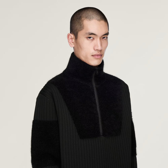 Y-3 Knitted Panel Block Half Zip Sweater - Black