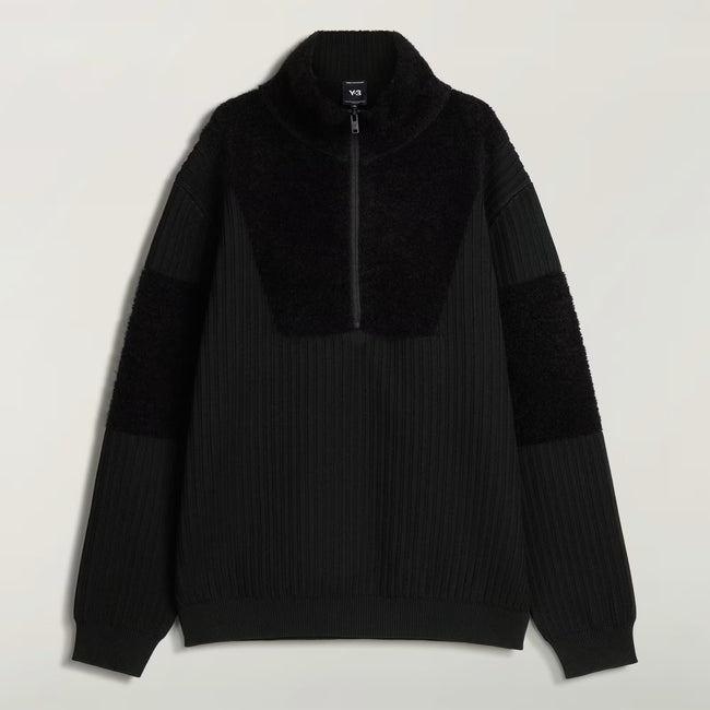 Y-3 Knitted Panel Block Half Zip Sweater - Black