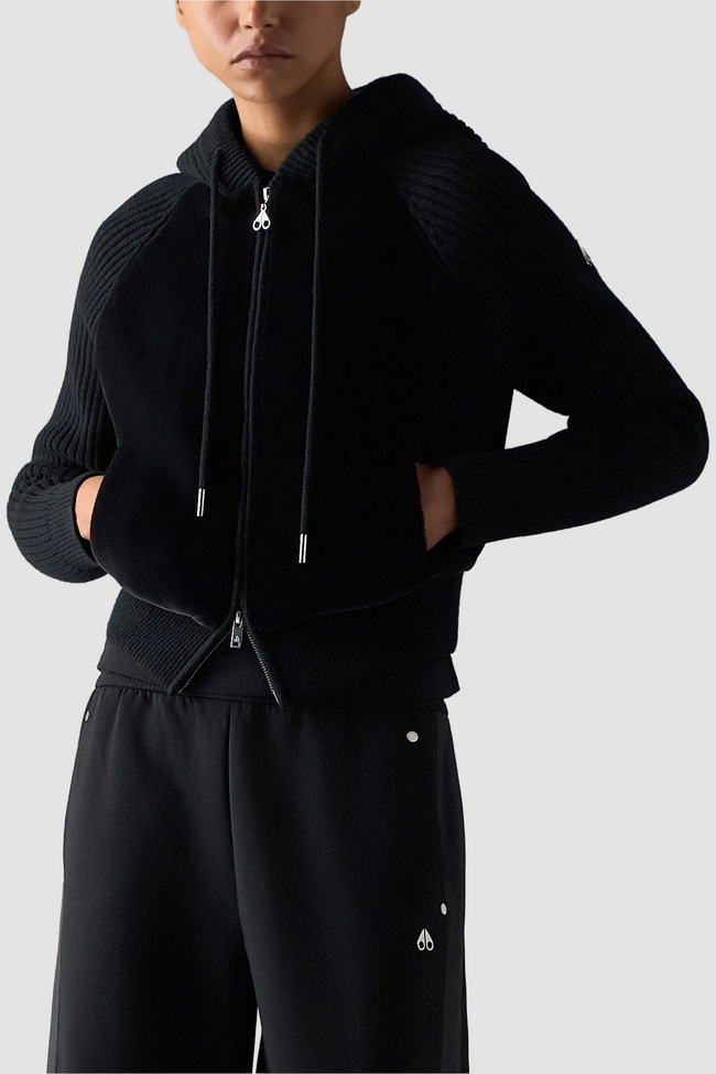 Moose Knuckles Womens Knit f26 Junction Hybrid Hoodie - Black