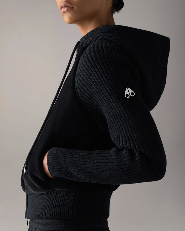 Moose Knuckles Womens Knit f26 Junction Hybrid Hoodie - Black