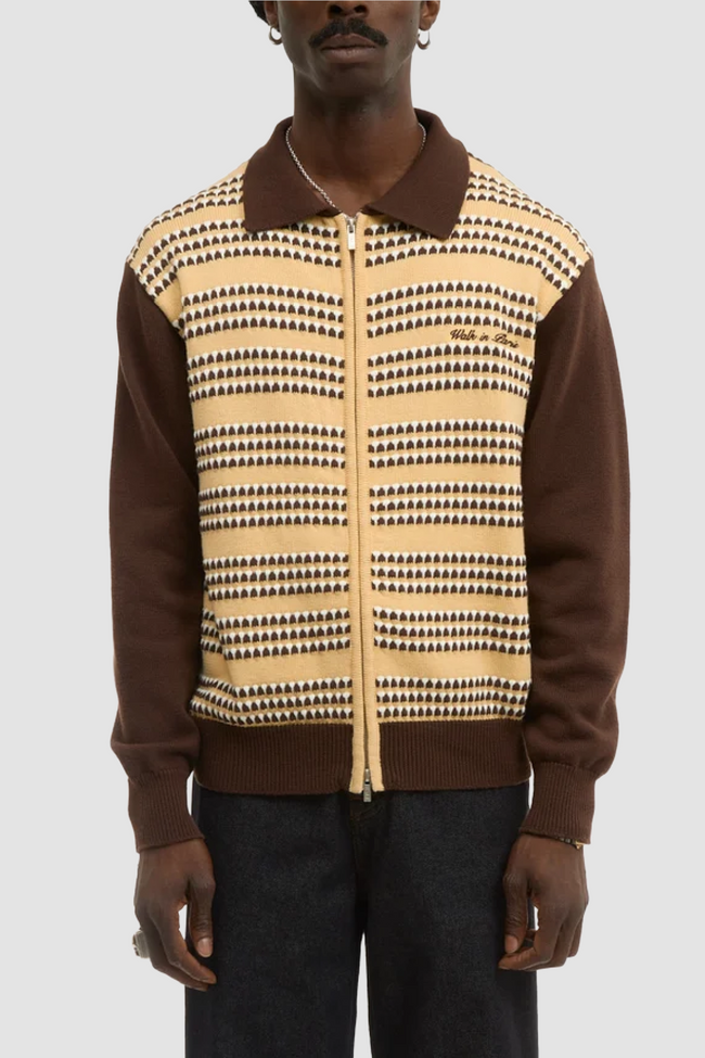 Walk In Paris Striped Knit Zip Sweater - Yellow