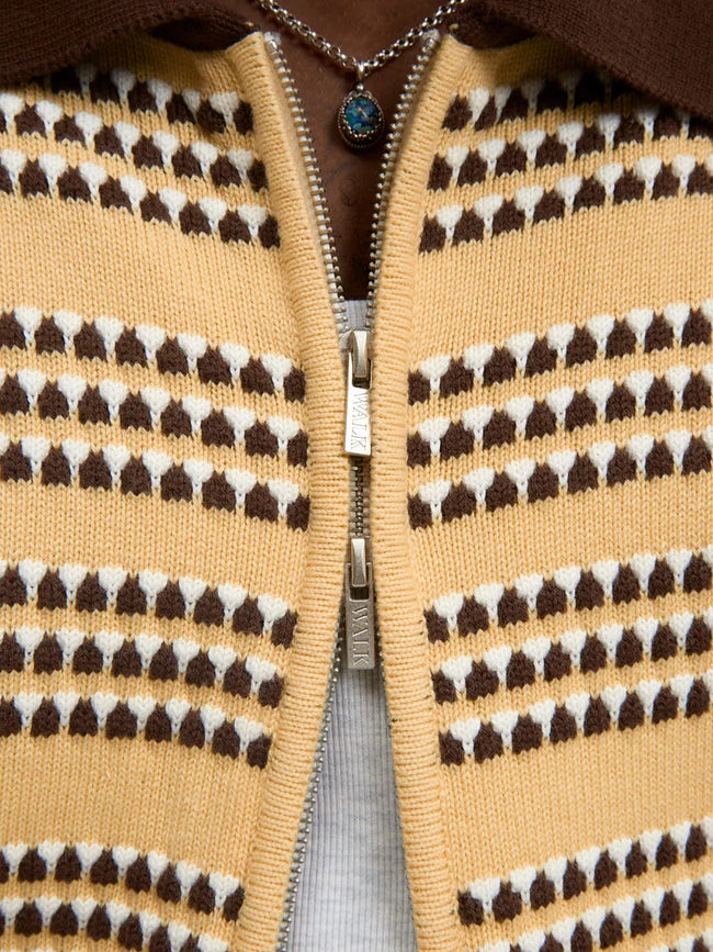 Walk In Paris Striped Knit Zip Sweater - Yellow