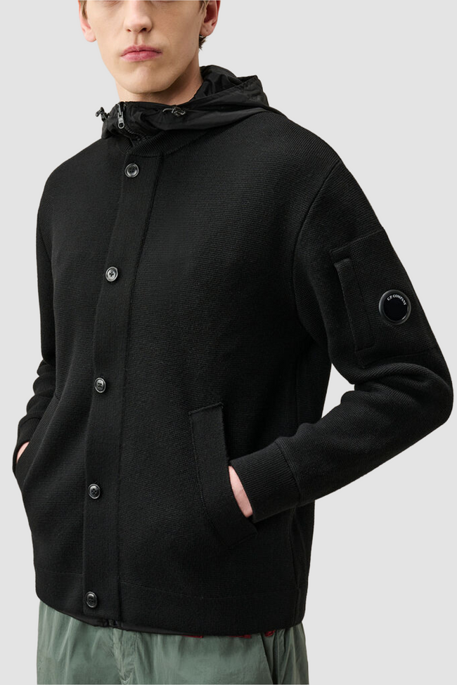 C.P. Company Reversible 013A Merino Mixed Cardigan Sweater - Black