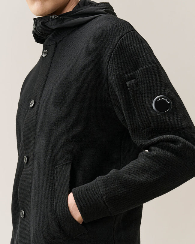 C.P. Company Reversible 013A Merino Mixed Cardigan Sweater - Black