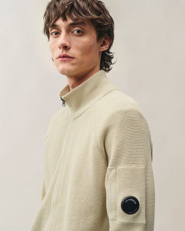 C.P. Company 058A Waffle Zip Cardigan Sweater - Silver Birch