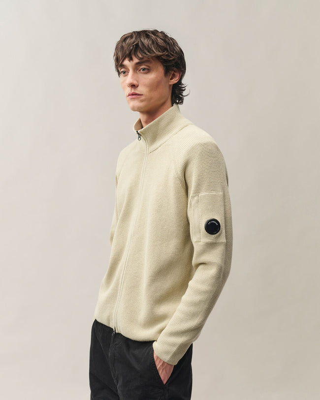 C.P. Company 058A Waffle Zip Cardigan Sweater - Silver Birch