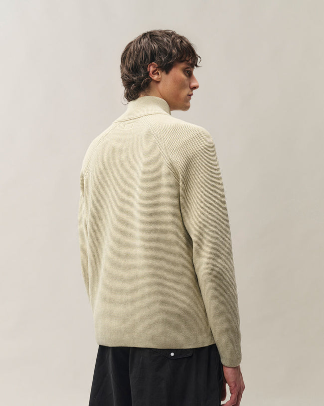 C.P. Company 058A Waffle Zip Cardigan Sweater - Silver Birch