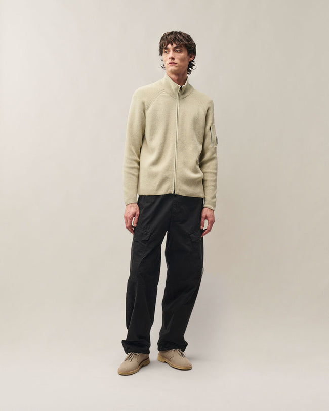 C.P. Company 058A Waffle Zip Cardigan Sweater - Silver Birch
