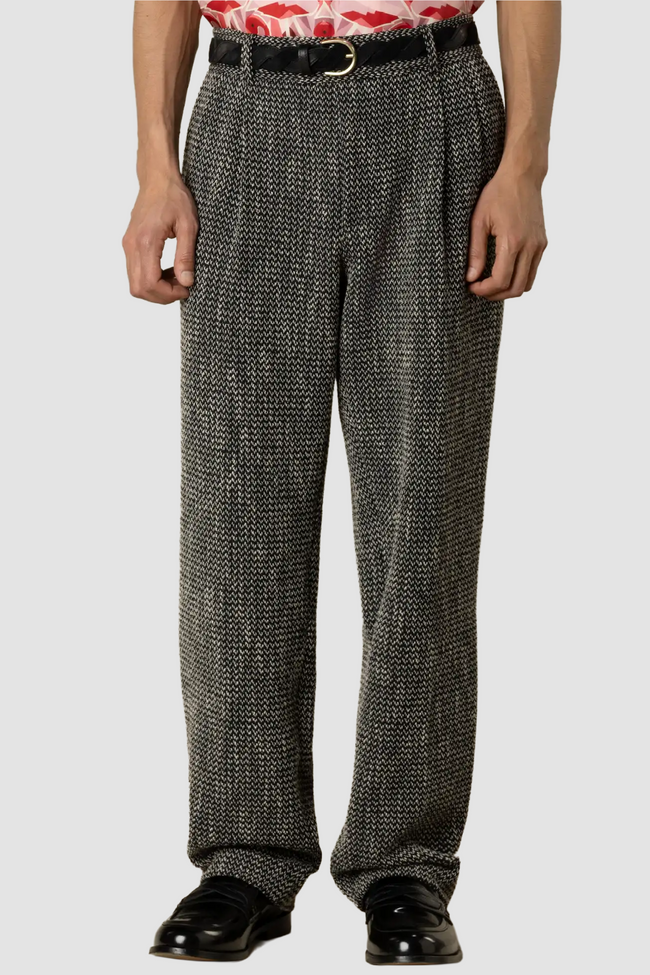 Drôle de Monsieur Tweed Wide Leg Pants - Black