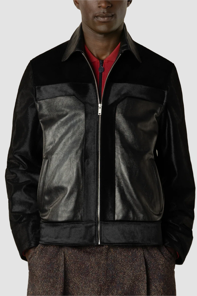 Drôle de Monsieur Pony and Smooth Leather Jacket - Black