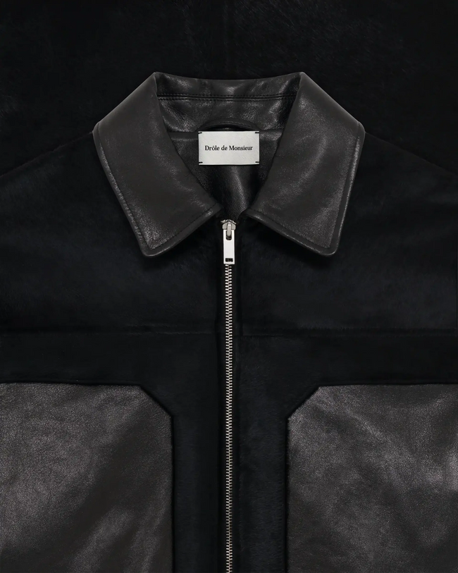 Drôle de Monsieur Pony and Smooth Leather Jacket - Black