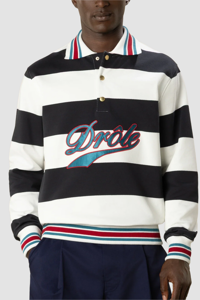 Drôle de Monsieur Drôle Embroidered Stripes LS Polo - Off White