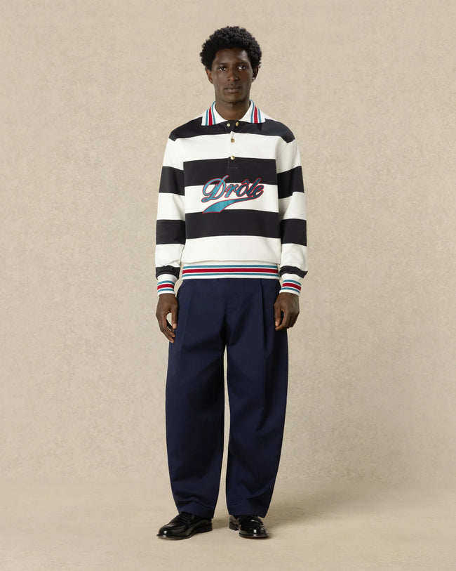 Drôle de Monsieur Drôle Embroidered Stripes LS Polo - Off White