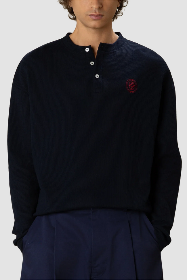 Drôle de Monsieur D Mirror Waffle LS Tee - Navy