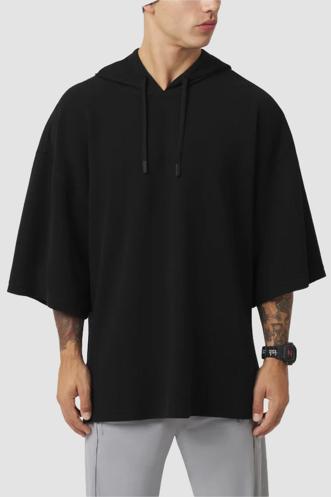 ASRV Tech-Waffle™ SS Oversized Hoodie - Black