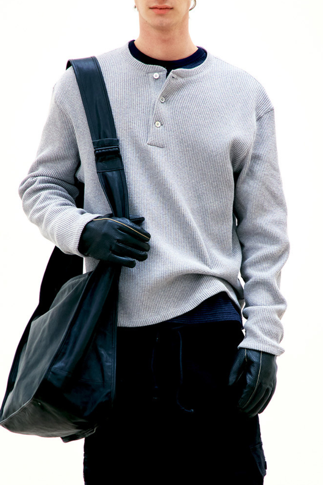 COOR Waffle L/S Henley Neck Tee - Grey