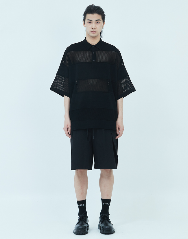 Juun.J Mixed Structure Polo - Black