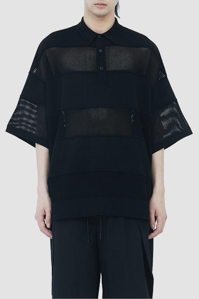 Juun.J Mixed Structure Polo - Black