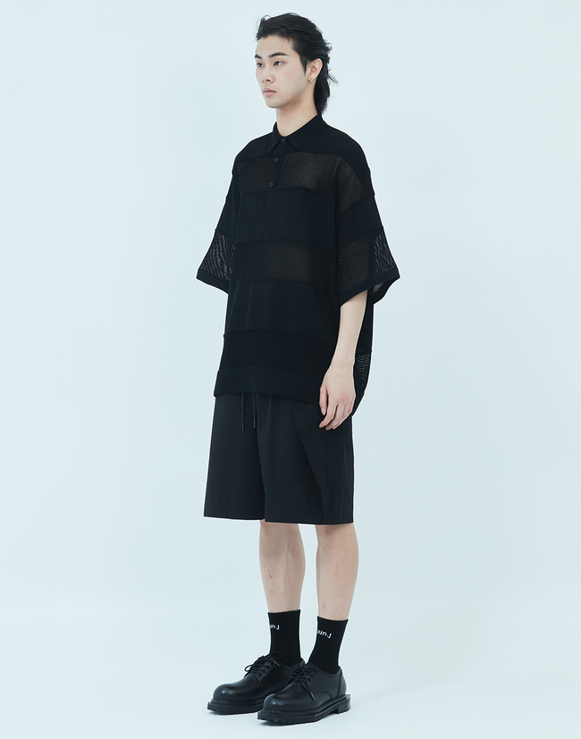 Juun.J Mixed Structure Polo - Black
