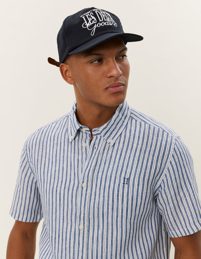Les Deux Kris Linen Stripe SS Shirt - Blue
